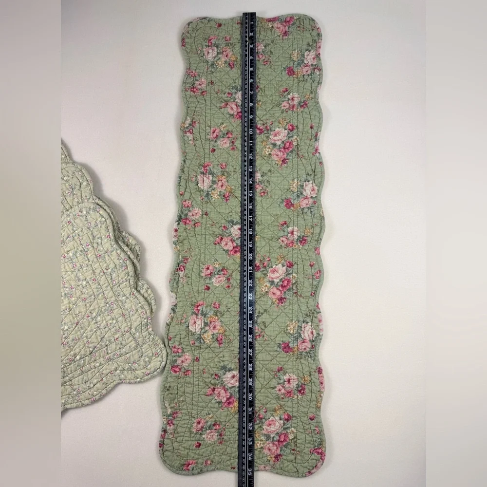 Floral Quilted Reversable Table Runner and Placemat Set in Sage Green